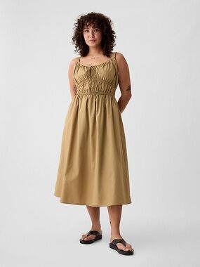 GAP Khaki Smocked Midi Dress size xs
